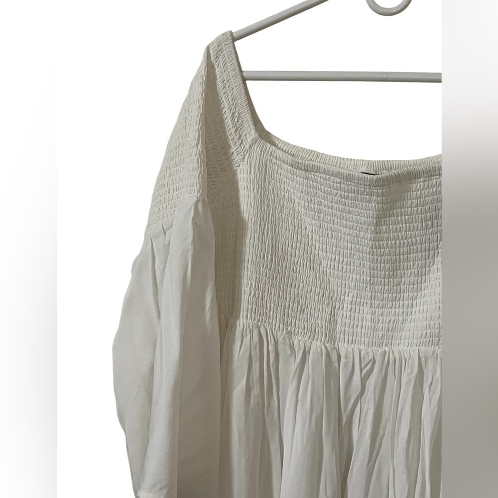Torrid NWT ivory off the shoulder smocked long bell sleeve skater mini dress - Picture 7 of 12